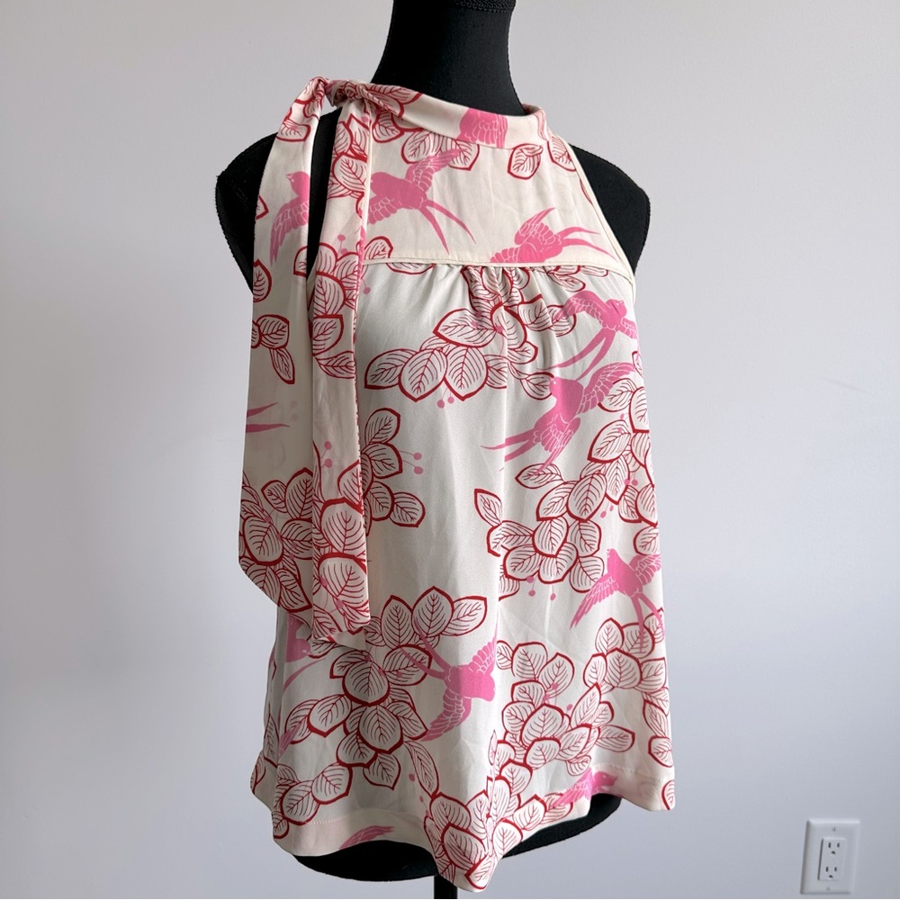 Sz 0 Anthropologie MAEVE Elat’s Birds + Leaves Sleeveless High Neck Blouse